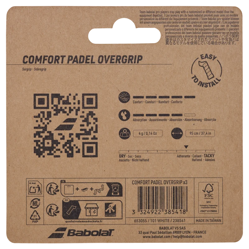 Babolat Comfort Padel Overgrip (3 Pack) - White