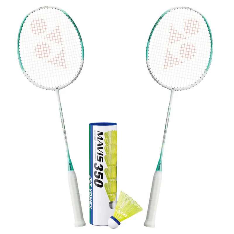 Yonex Badminton Combo Set (2 Nanoflare 001 Feel Rackets + 1 tube of Mavis 350 Shuttles)