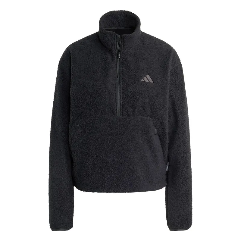 Fleece Half-Zip Sweatshirt Damen-schwarz