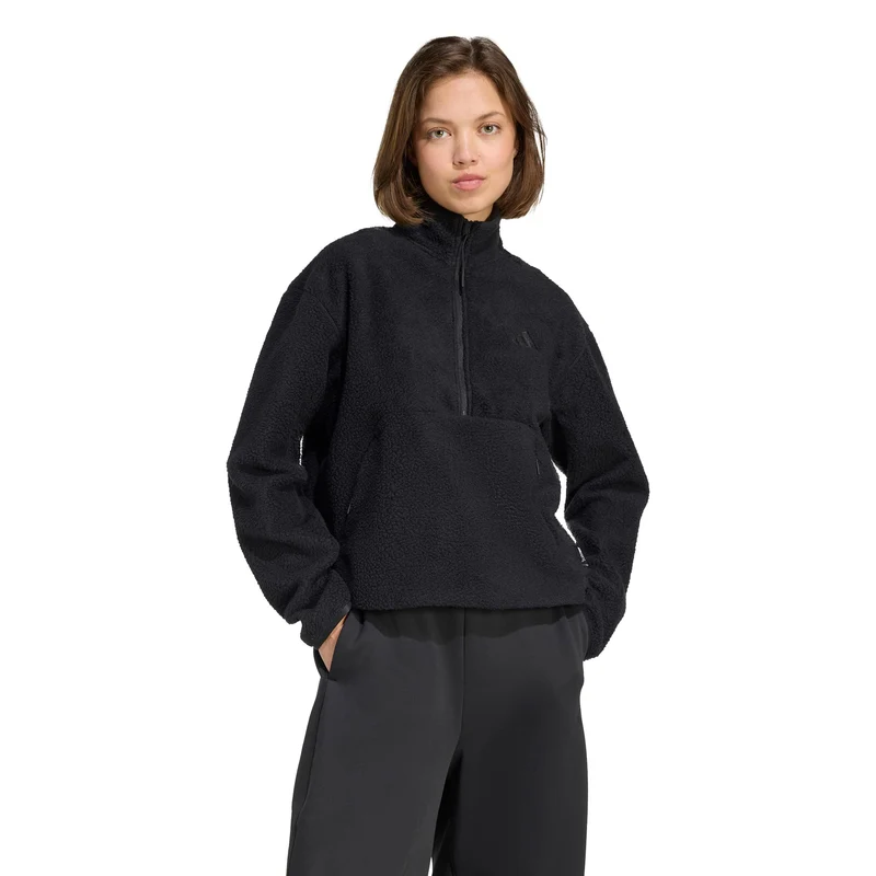 Fleece Half-Zip Sweatshirt Damen-schwarz