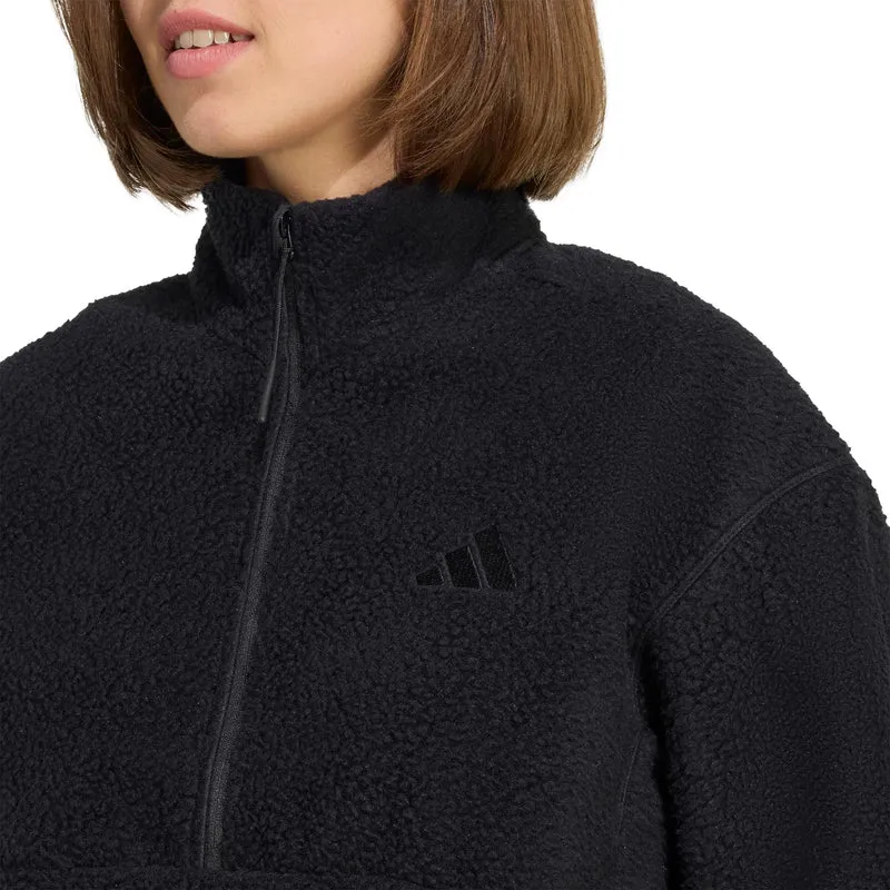 Fleece Half-Zip Sweatshirt Damen-schwarz