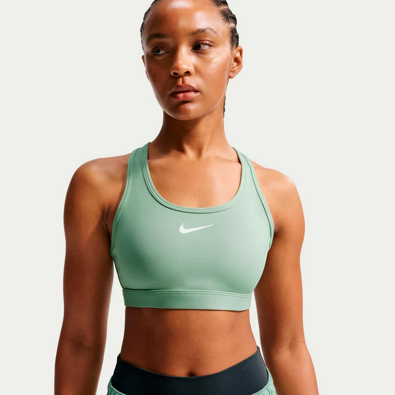Swoosh Medium Sport-BH Damen - salbei, weiß