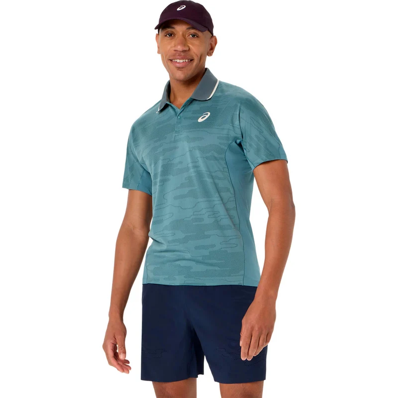 Match Jacquard Polo Herren - petrol, grau