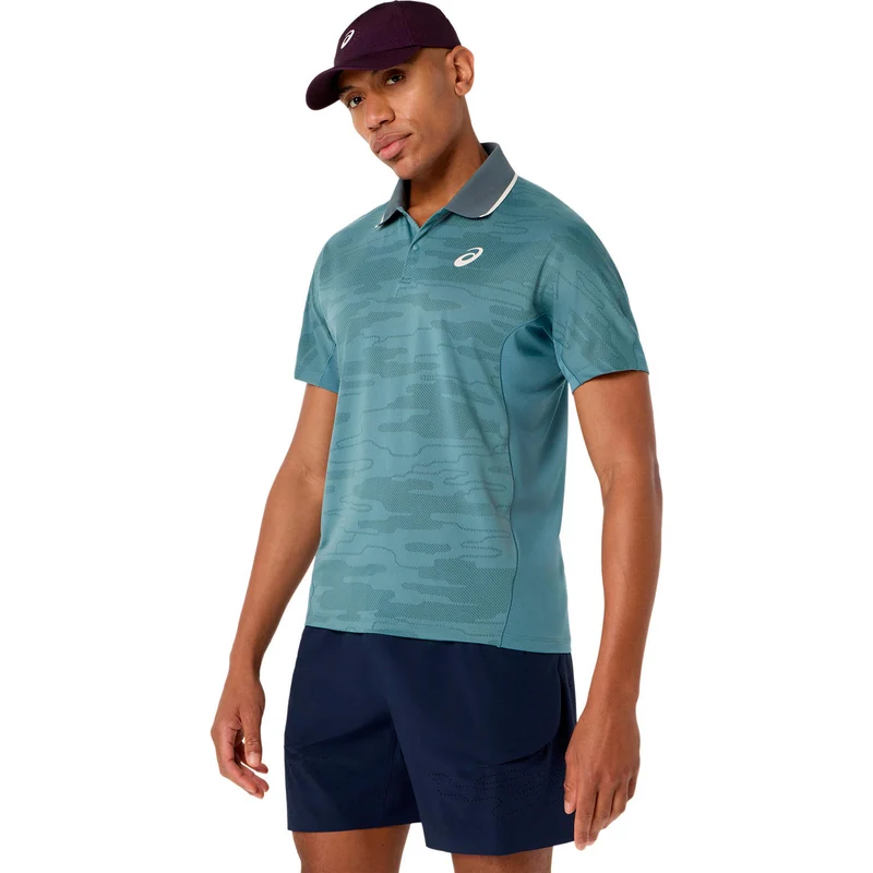 Match Jacquard Polo Herren - petrol, grau