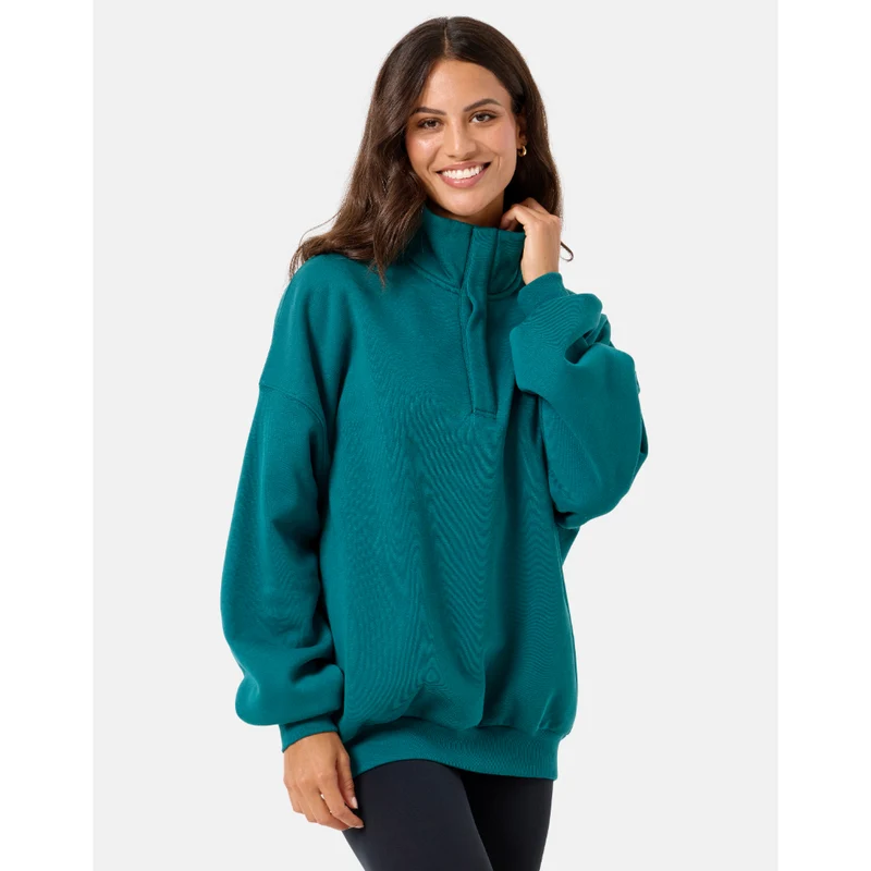Gym+Coffee Snap Collar Sierra Sweatshirt (Ladies) - Teal