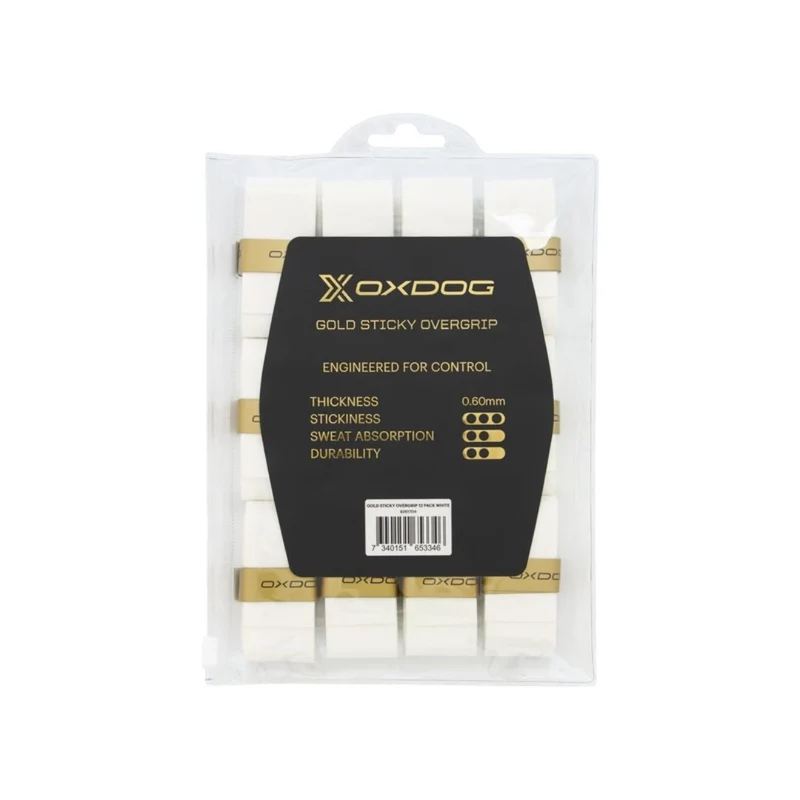 Oxdog Gold Sticky Overgrips (12-Pack, White)
