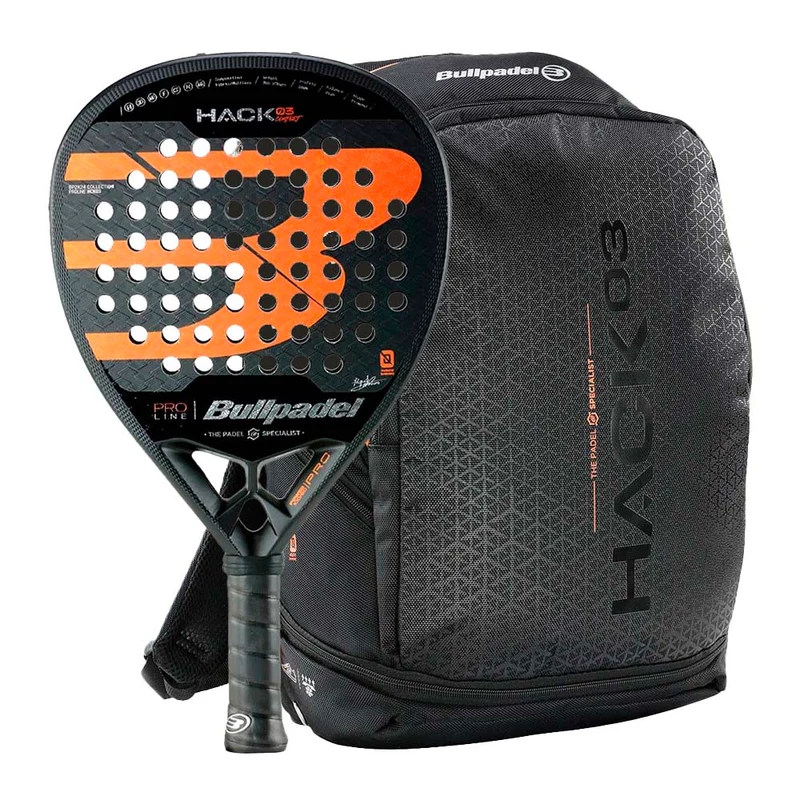 Pala BULLPADEL HACK 03 Comfort 2024 + Mochila BULLPADEL BPM-24001 HACK Negra 2024 PAQUITO NAVARRO