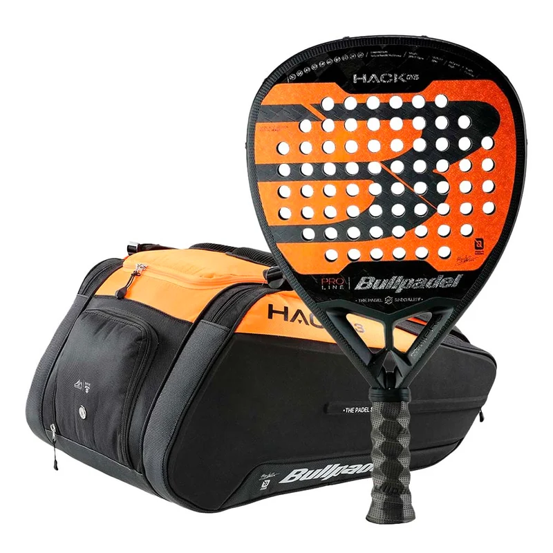 Pala BULLPADEL HACK 03 2024 PAQUITO NAVARRO + Paletero BULLPADEL BPP-24012 HACK 2024 Naranja/Negro PAQUITO NAVARRO