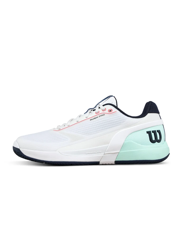 Wilson Rush Pro 5 All Court Tennis Shoes (Mens) - White/Bay/Fiery Coral