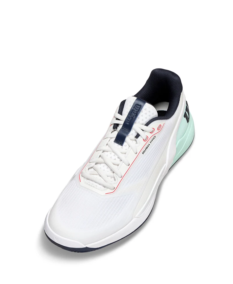 Wilson Rush Pro 5 All Court Tennis Shoes (Mens) - White/Bay/Fiery Coral