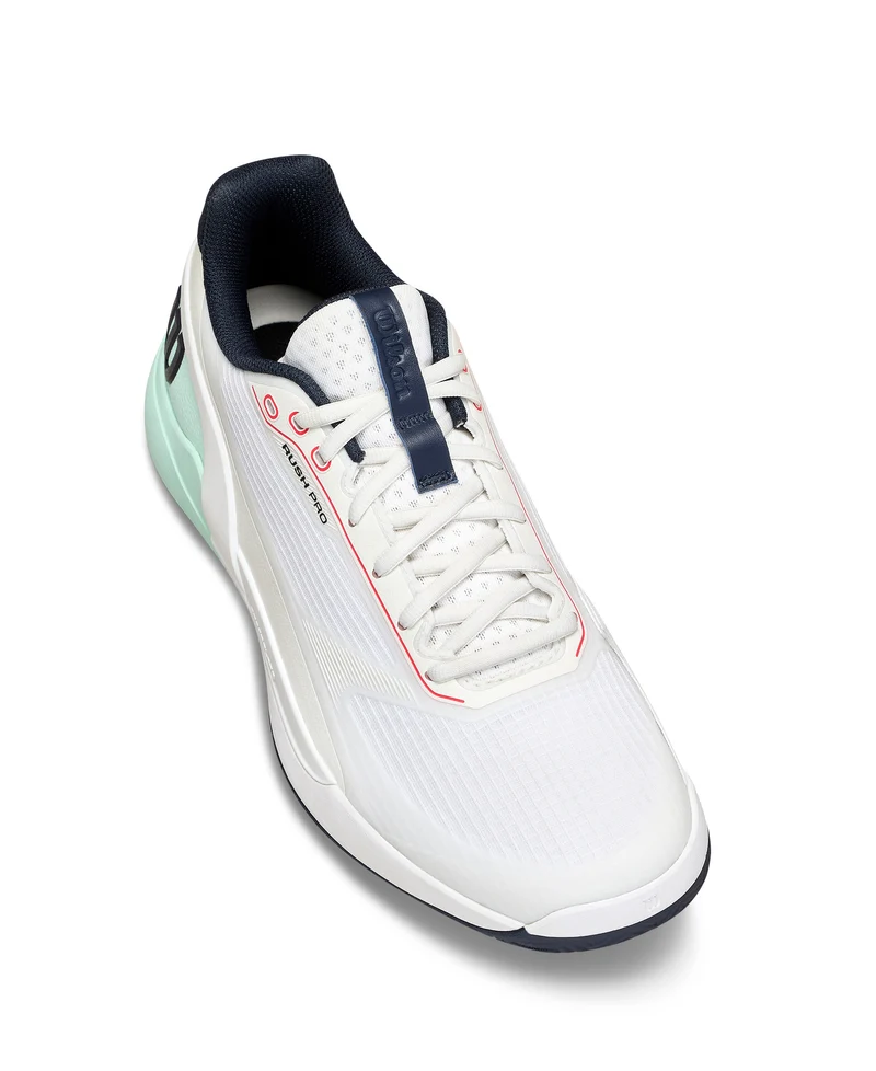 Wilson Rush Pro 5 All Court Tennis Shoes (Mens) - White/Bay/Fiery Coral