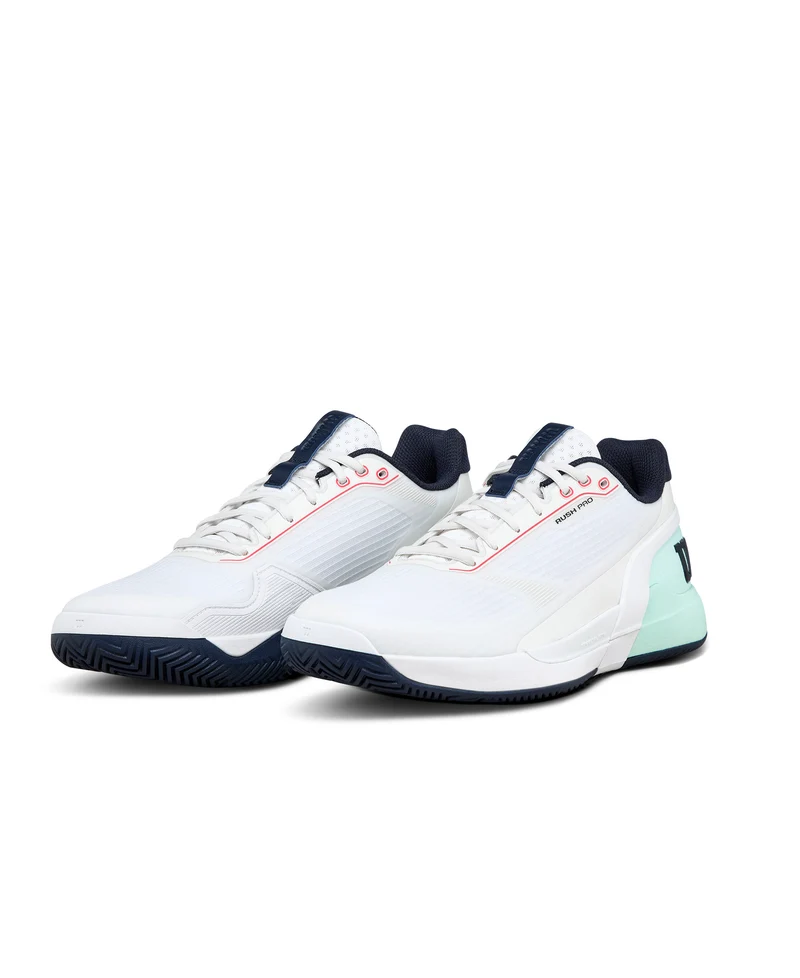 Wilson Rush Pro 5 All Court Tennis Shoes (Mens) - White/Bay/Fiery Coral