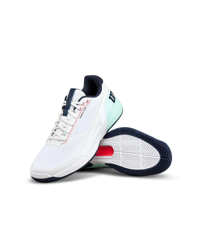 Wilson Rush Pro 5 All Court Tennis Shoes (Mens) - White/Bay/Fiery Coral