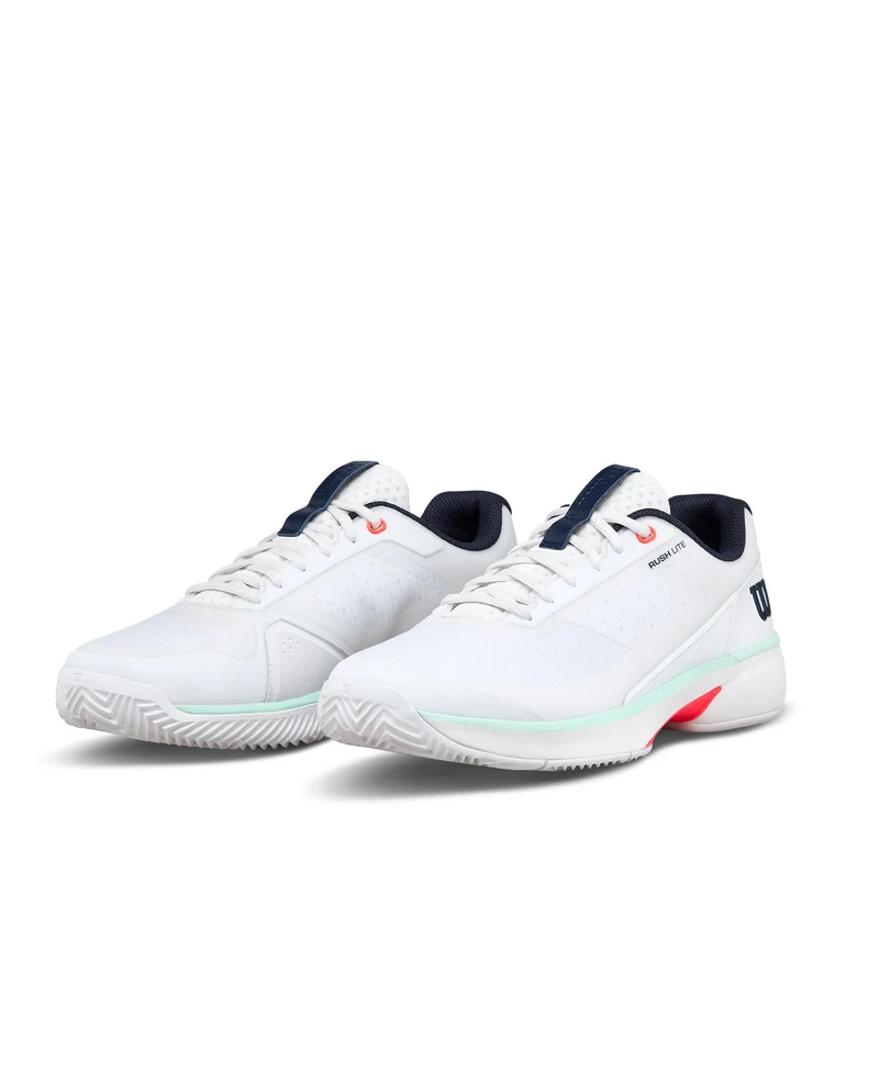 Wilson Rush Lite 5 All Court Tennis Shoes (Mens) - White/Bay/Fiery Coral