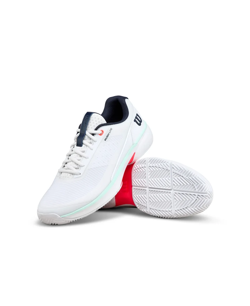 Wilson Rush Lite 5 All Court Tennis Shoes (Mens) - White/Bay/Fiery Coral