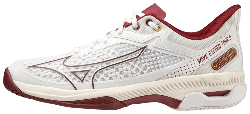 Mizuno Wave Exceed Tour 5 AC Women Padel Shoes (White/Cabernet/Papyrus)