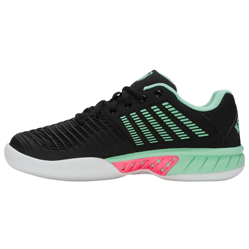 K-Swiss Express Light 3 Carpet Court Tennis Shoe (Ladies) - Black/Neon Mint/Neon Pastel Pink
