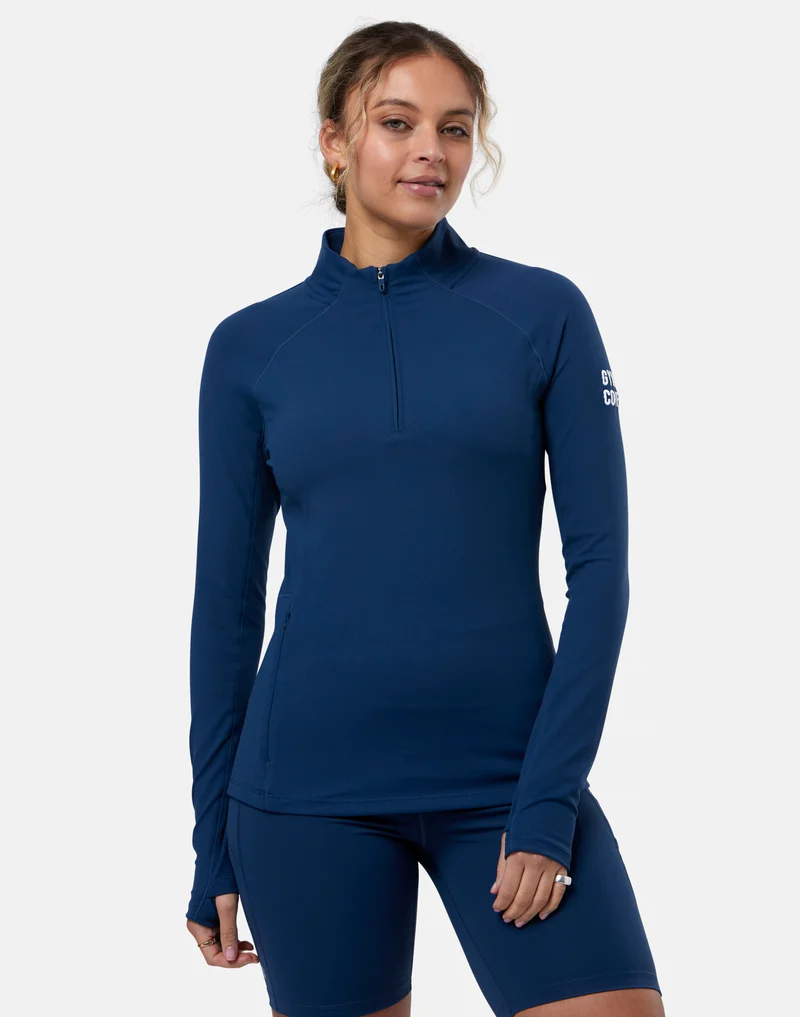 Gym+Coffee Relentless 1/4 Zip (Ladies) - Petrol Blue