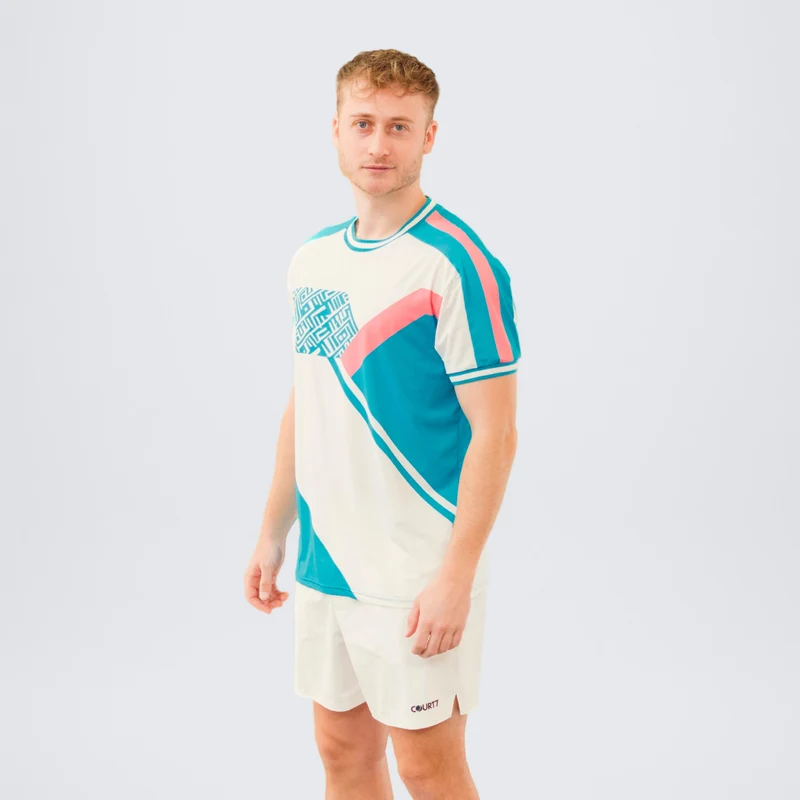 Performance T-Shirt Herren - weiß, türkis