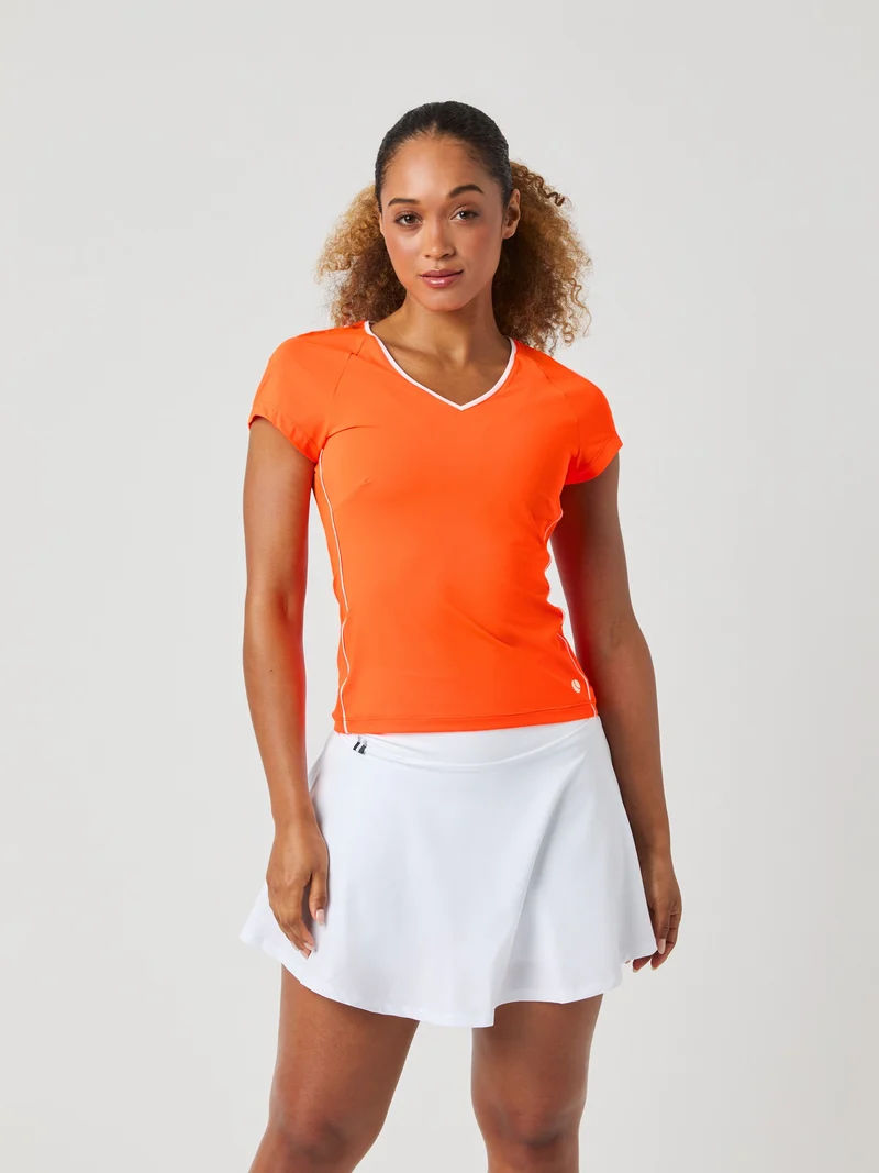 Bjorn Borg Ace V-Neck T-Shirt (Ladies) - Shocking Orange
