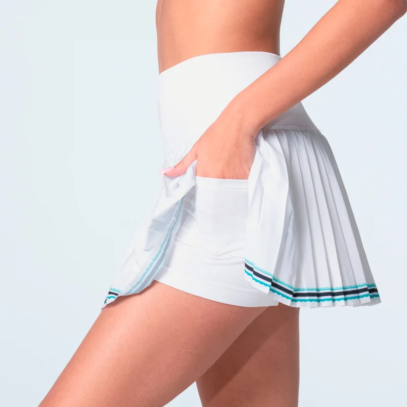 Linen Streak Pleated Rock Damen - weiß, türkis