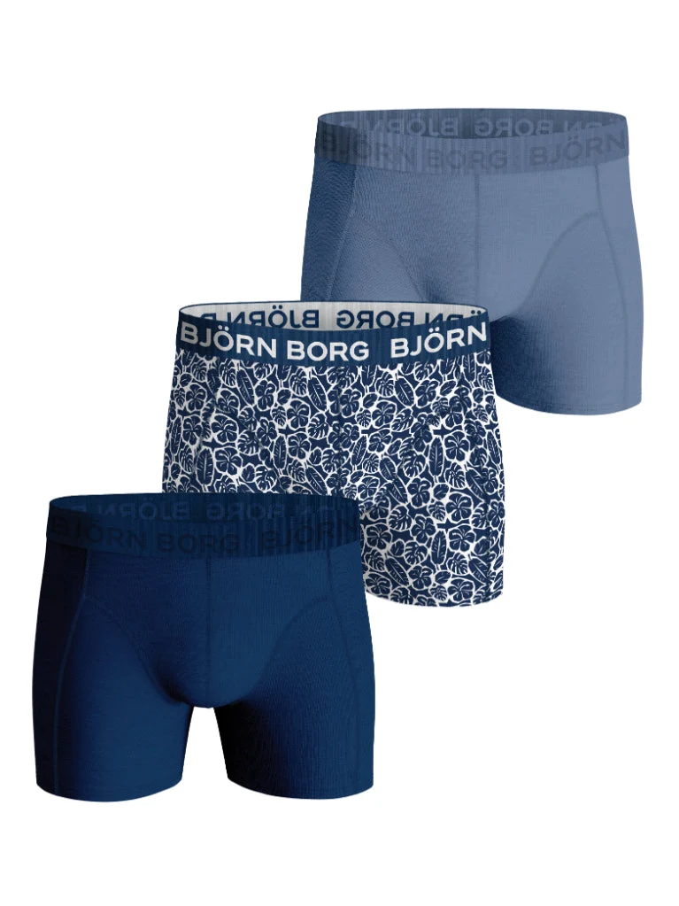 Björn Borg Cotton Stretch Boxershorts (3-pack, Blue/Navy/Print)