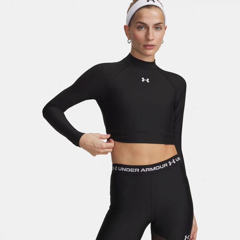 HeatGear Crop Mock Longsleeve Damen-schwarz, weiß