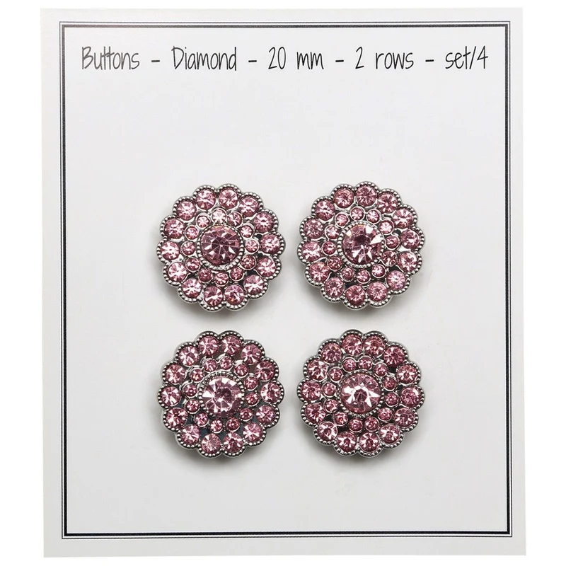 Glitzerknöpfe - Kleine Steine - Pink - 4 Stk