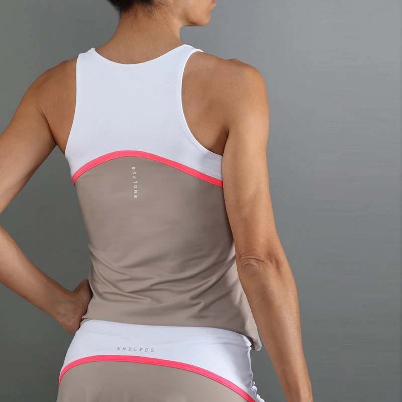 Bloom Tank-Top Damen-beige, weiß