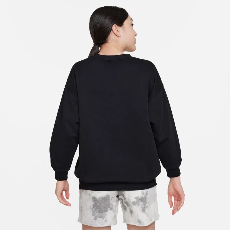 Club Fleece Oversized Crew Sweatshirt Mädchen-Schwarz