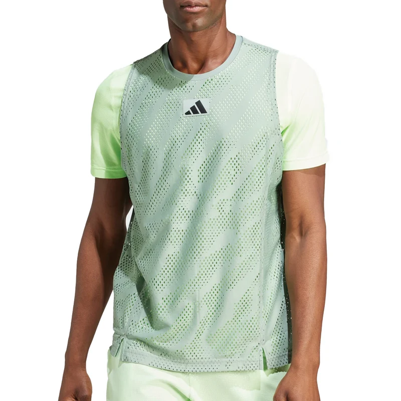 Adidas Melbourne Pro Mesh Tennis Tee (Mens) - Silver Green/Green Spark