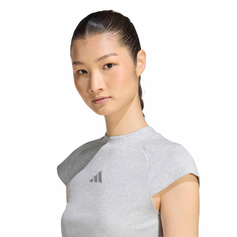 Ribbed T-Shirt Damen - hellgrau