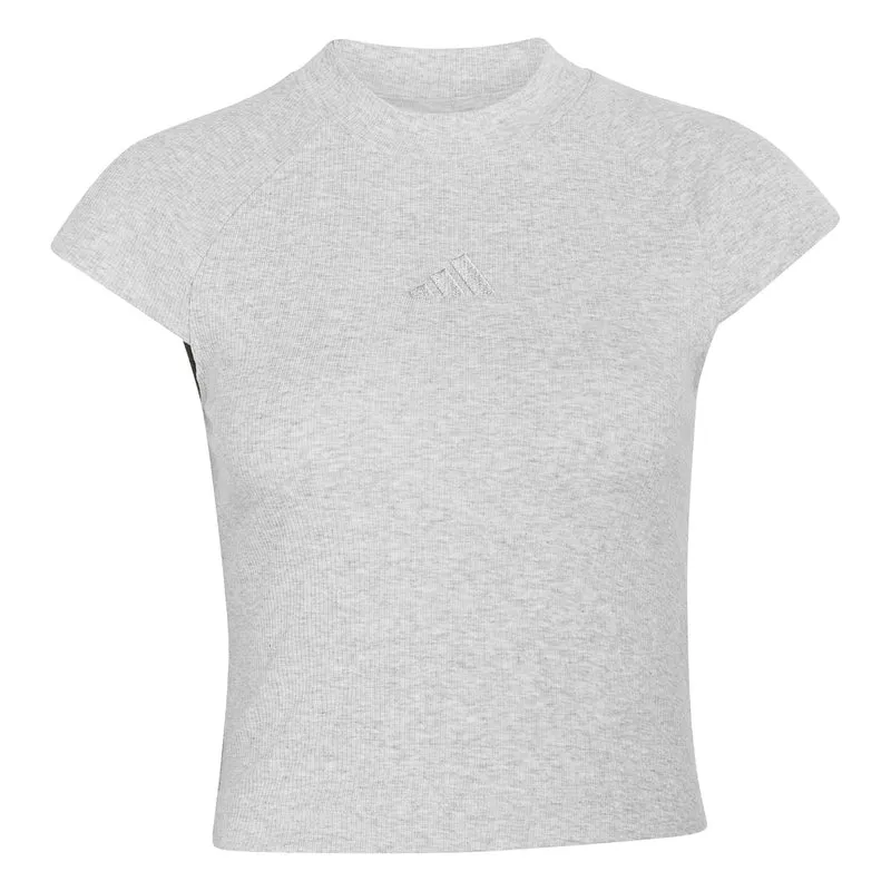 Ribbed T-Shirt Damen - hellgrau