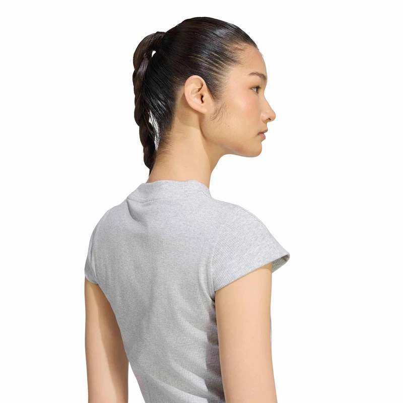 Ribbed T-Shirt Damen - hellgrau