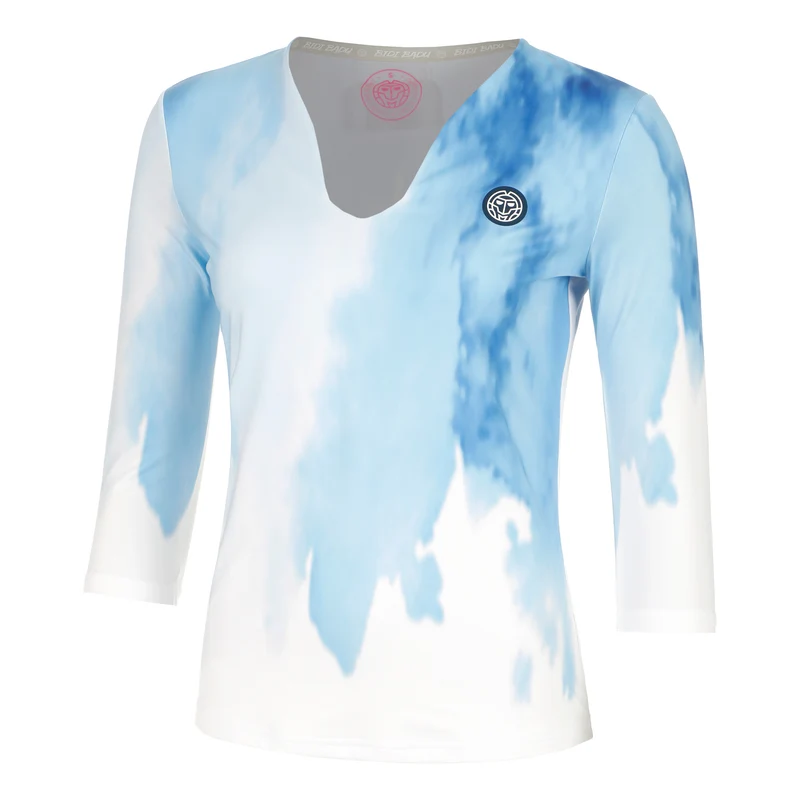 Watercolour V-Neck Longsleeve Damen-Weiß,Blau