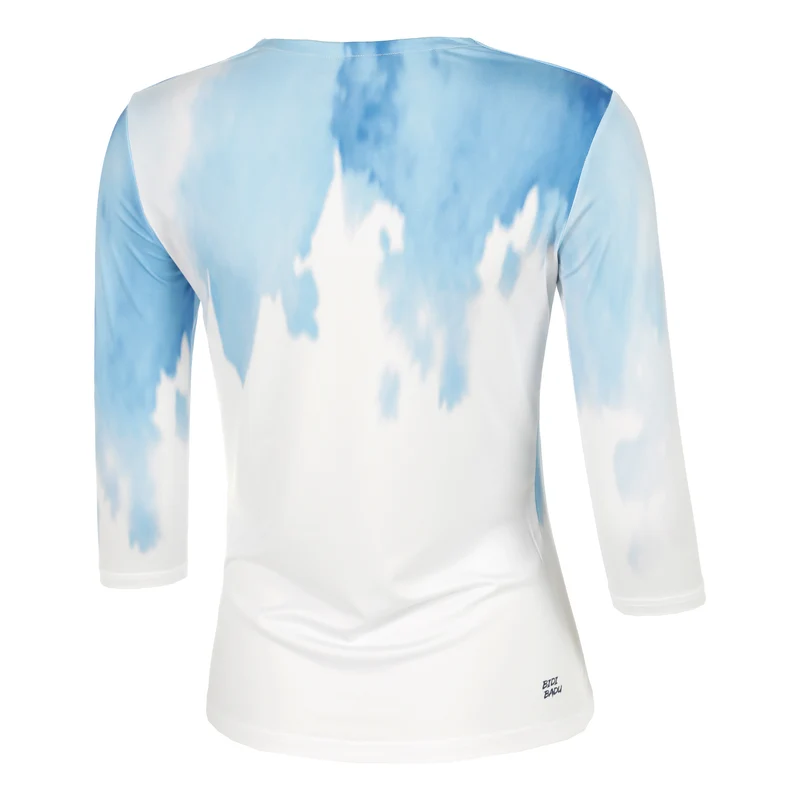 Watercolour V-Neck Longsleeve Damen-Weiß,Blau