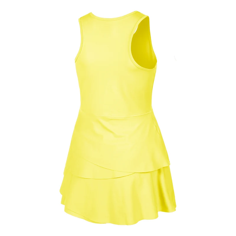 Flounce Kleid Damen - gelb, weiß