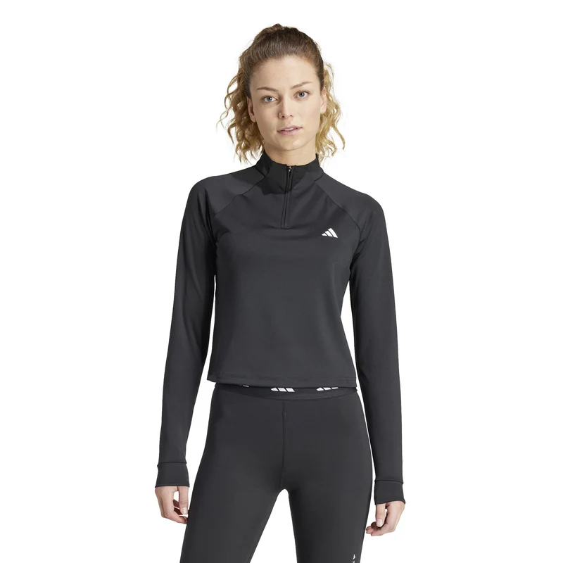 Essentials 1/4 Zip Longsleeve Damen-Schwarz
