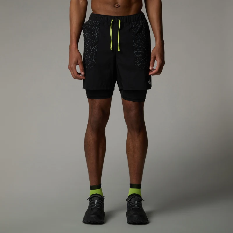 Sunriser 2in1 6in Laufshorts Herren-Schwarz,Neongrün